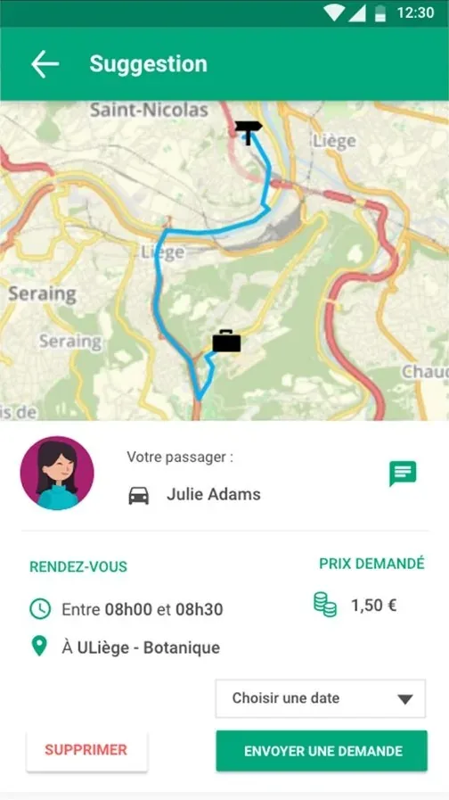 Écran de l'application UGo